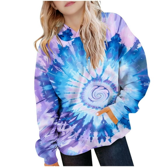 WRKEKC Boys and Girls Hoodies Casual Colorful Tie Dye Print Pullover Hoodie with Kangaroo Pocket Soft Cozy Comfortable Long Sleeve Sweatshirts for Fall Winter 2-14 Years
