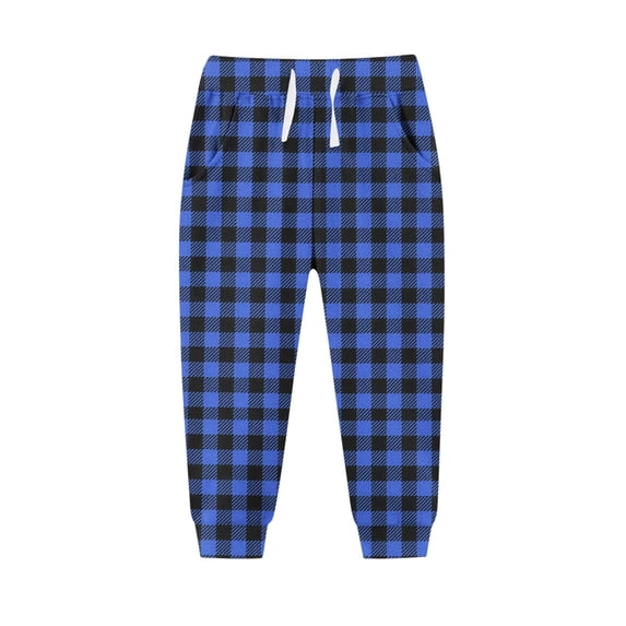 WRKEKC Boys and Girls Sweatpants Plaid Print Elastic Waist with Drawstring and Pockets Fleece Lined Thickened Casual Athletic Long Pants for 2-13 Years