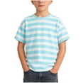 thumbnail image 1 of WRKEKC Boys Shirts Kids Striped Print Round Neck Short Sleeve Casual Cotton T-Shirt for Daily Wear 1-12 Years, 1 of 7