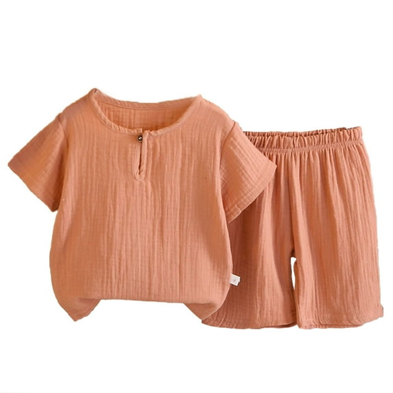 WRKEKC Boys Summer Casual Outfits Cotton Linen Short Sleeve Round Neck Top Shorts Two Piece Soft Casual Daily 0-6 Years