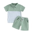 thumbnail image 1 of WRKEKC Boys Summer Casual Outfits Striped Lapel Short Sleeve T Shirt Shorts Casual Soft Daily Summer Cotton 2-5 Years, 1 of 5