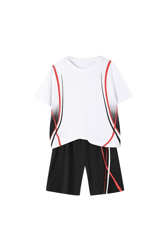 Boys Summer Outfits, Boys Casual Outfits, Boys' 2 Piece Active Short Sets Crewneck Athletic Dry-Fitting Short Sleeve Sports Suit