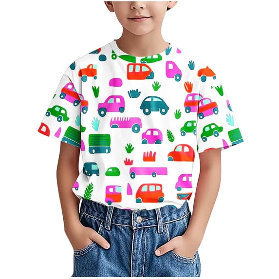 WRKEKC Boys Summer T-Shirts, Casual T-Shirts for Boys, Boys and Girls Trendy Cute Printed Round-Neck Comfortable Short Sleeve Blouse Casual Loose T-shirt Tops