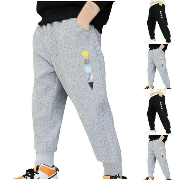 WRKEKC Boys Sweatpants Elastic Waist Cuffed Hem Colorful Patch Embroidered Soft Stretchy Activewear Pants for Boys 4-11 Years Fall Winter Casual Wear