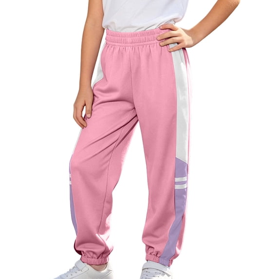 WRKEKC Boys and Girls Color Block Pants Casual Sporty Straight Leg Cotton Blend Trousers for School 4-15 Years