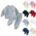thumbnail image 1 of WRKEKC Boys and Girls Fleece-Lined Sweatshirt Set 1-6Y Raglan Sleeve Bear Applique Top & Elastic-Waist Pants Casual Fall Outfit, 1 of 4