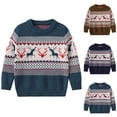 thumbnail image 1 of WRKEKC Boys and Girls Knit Sweater Crewneck Reindeer Fair Isle Print Soft Thick Warm Long Sleeve Pullover for 3-11 Years Kids Fall Winter Christmas, 1 of 10