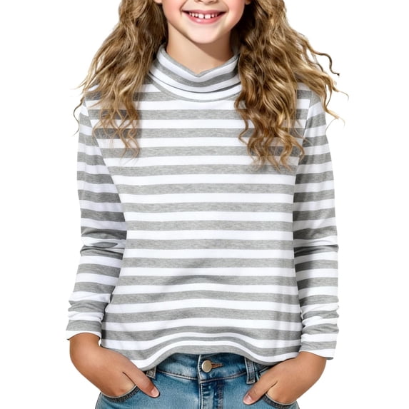 WRKEKC Boys and Girls Long Sleeve Shirts Stripe High Neck Pullover Top Casual Fall Winter for 2-15 Years