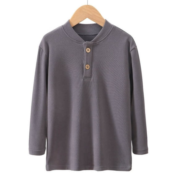WRKEKC Boys and Girls Long Sleeve Tees Casual Solid Color Henley Neck Button Detailed Soft Warm Cozy Base Layer Pullover for Fall Winter 3-17 Years