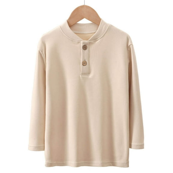 WRKEKC Boys and Girls Long Sleeve Tees Casual Solid Color Henley Neck Button Detailed Soft Warm Cozy Base Layer Pullover for Fall Winter 3-17 Years