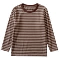 thumbnail image 1 of WRKEKC Boys and Girls Long Sleeve Tees Casual Striped Lightweight Crewneck Soft Comfortable Base Layer Pullover for Fall Winter 3-15 Years, 1 of 2