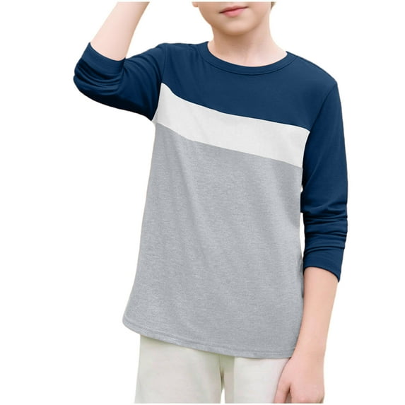 WRKEKC Boys and Girls Long Sleeve Tees Stylish Color Block Crewneck Soft Cozy Warm Comfortable Versatile Everyday Tops for Fall Winter 2-13 Years