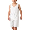 thumbnail image 1 of WRKEKC Boys and Girls Summer Outfits Solid Cotton Breathable Jacquard Sleeveless Top and Shorts Pajama Set for 2-15 Years, 1 of 7