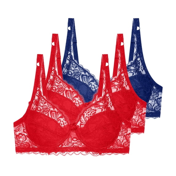 WRKEKC Bras for Women 3 Packs Set Solid Color Underwire Lace Plus Size Push Up Thin Breathable Bra European Style