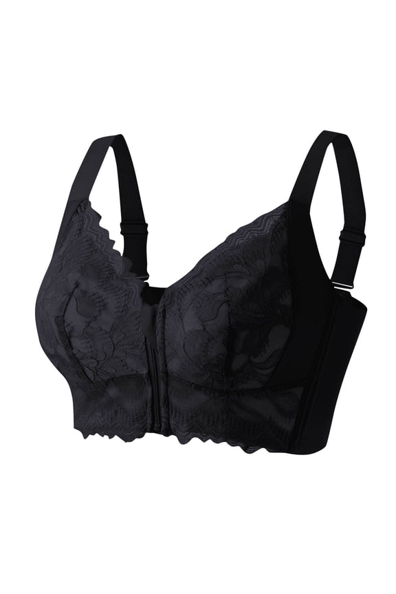 Bras for Women BC Cup Front Zip Wireless Bra with Embroidery Detail and Light Support for Summer Comfort