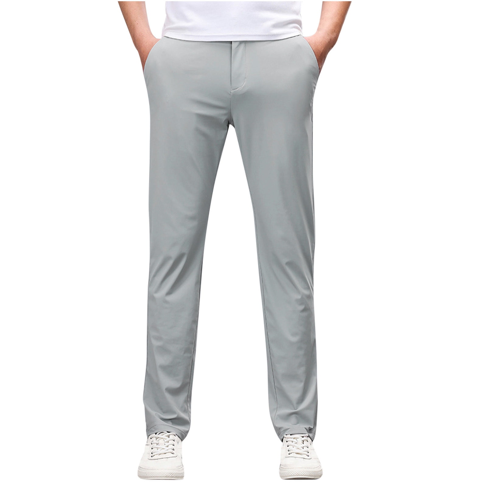 WRKEKC Business Casual Pants for Men Elastic Waist Pocket Zipper Dress ...