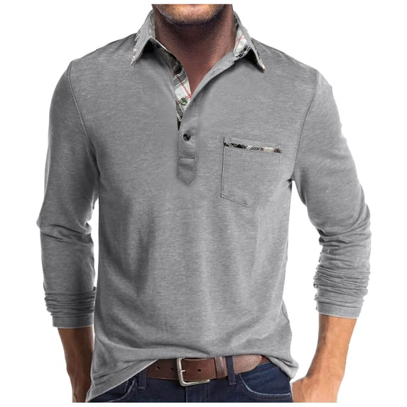 WRKEKC Button Down Shirt Men Pocket Button Notched Collar Fall Winter Layering Long Sleeve Shirt for Men Casual Daily Wear