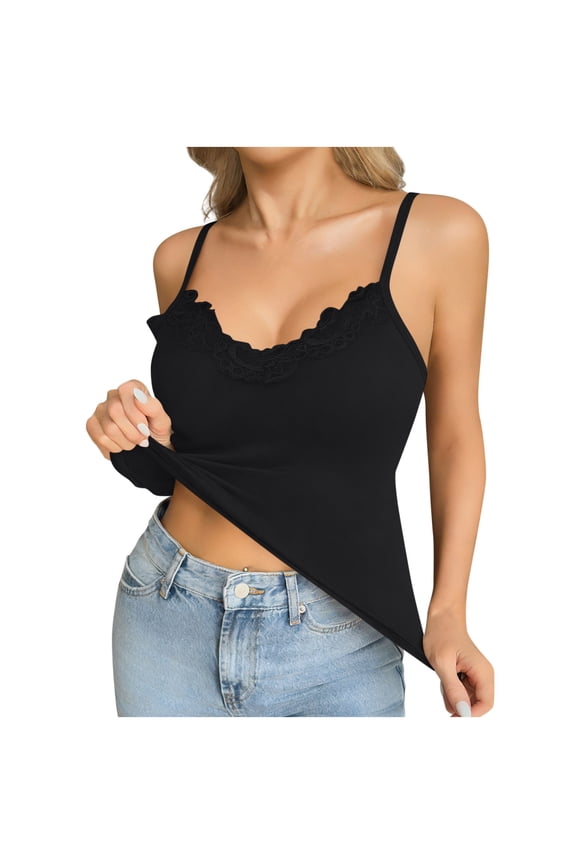 Cami Tank Tops for Women Lace Trim V Neck Backless Sleeveless Fitted Camisole Casual Layering Tops for Daily