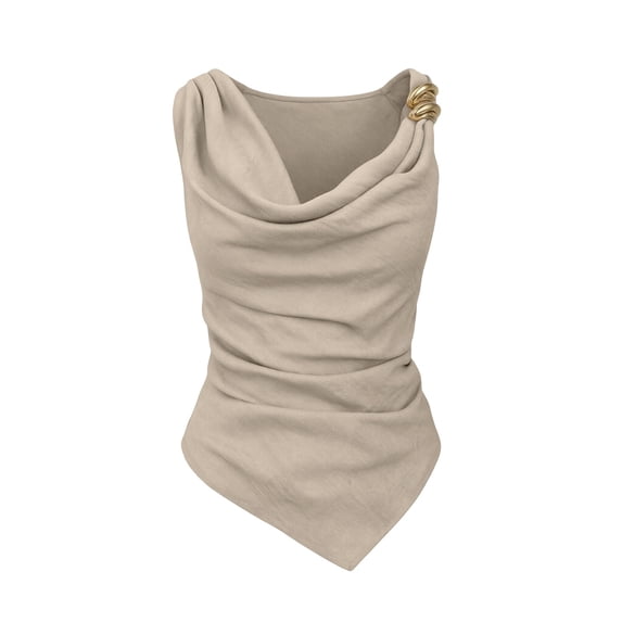 WRKEKC Cami Tank Tops for Women Solid Mock Neck Sleeveless Shirt Top with Metal Trim and V-Neck Style for Summer
