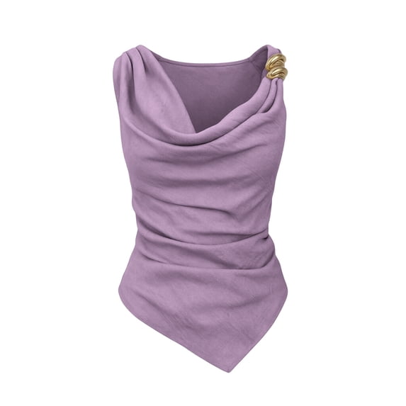 WRKEKC Cami Tank Tops for Women Solid Mock Neck Sleeveless Shirt Top with Metal Trim and V-Neck Style for Summer
