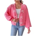 thumbnail image 1 of WRKEKC Cardigan Sweaters for Women Casual Loose Solid Color Bow Decorated Long Sleeve Knit Open Front Top Soft Breathable for Fall Daily and Weekend Wear, 1 of 7