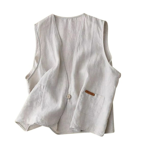 WRKEKC Women's Linen Blend Trendy Sleeveless Vest Open Front Cardigan Unhooded Casual Coat/Jacket for Women Casual Outerwear Daily Outfits