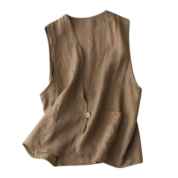 WRKEKC Women's Linen Blend Trendy Sleeveless Vest Open Front Cardigan Unhooded Casual Coat/Jacket for Women Casual Outerwear Daily Outfits