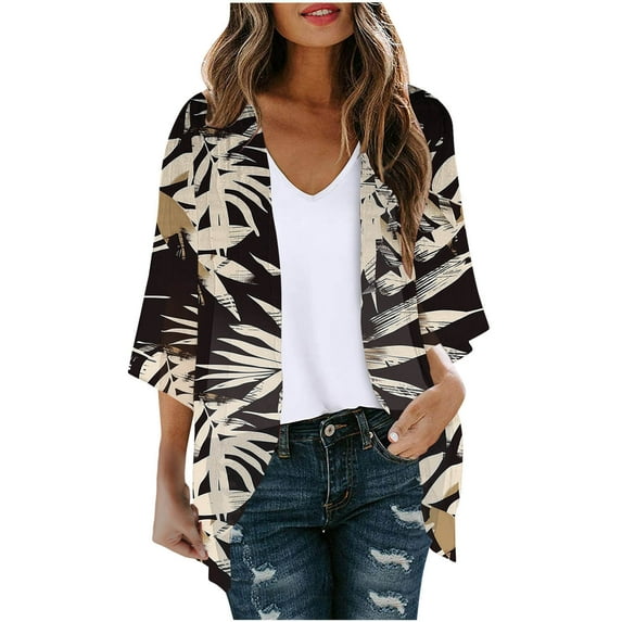 WRKEKC Women's Hawaiian Printed Long Sleeve Open Front Cardigan Coat Top for Women Spring Summer Trendy Casual Outfits