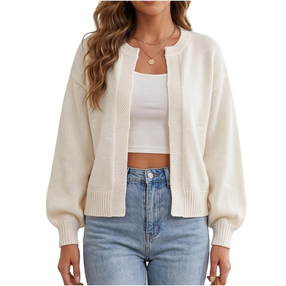 WRKEKC Cardigan Sweaters for Women Solid Color Long Sleeve V-Neck Button Front Loose Fit Knit Cardigan with Pockets