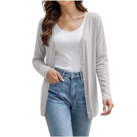 WRKEKC Cardigan Sweaters for Women V-Neck Long Sleeve Solid Color Button Front Lightweight Breathable Sun Protection Cardigan