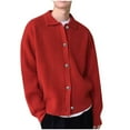 thumbnail image 1 of WRKEKC Cardigan for Men Solid Color Slim Fitting Knit Collared Cardigan Button Front Long Sleeve Warm Fall Winter Casual Outerwear for Men, 1 of 2