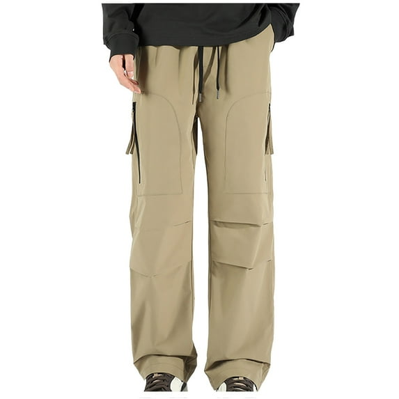 WRKEKC Cargo Pants for Men Solid Color Loose Fit Drawstring Elastic Waist Casual Workwear Pants with Pockets Comfortable Fall Winter Outdoor Daily Trousers