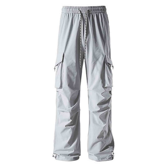 WRKEKC Cargo Pants for Men Solid Color Loose Windproof Quick Dry UV Protection Pocket Techwear Drawstring Stylish Cargo Long Pants for Men's Outdoor and Wear