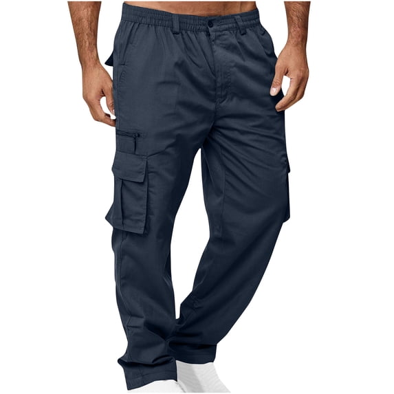 WRKEKC Cargo Pants for Men Button Zipper Multiple Pockets Straight Leg Work Pants Outdoor Fitness Pants for Gym Use