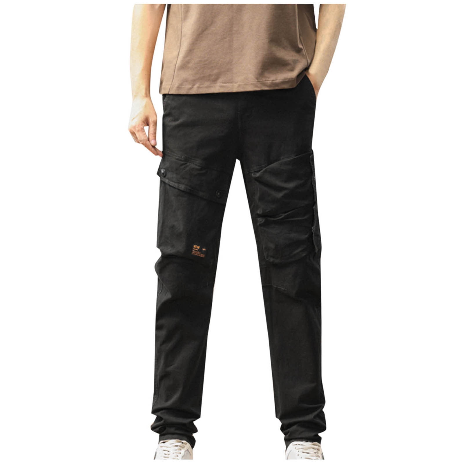 WRKEKC Cargo Pants for Men Elastic Waist Slim Cargo Pants Solid