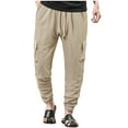thumbnail image 1 of WRKEKC Cargo Pants for Men Solid Color Cotton - Linen Like Checkered Pocket Elastic Waist Cuffed Trousers Comfortable Summer Breathable Casual Pants, 1 of 9