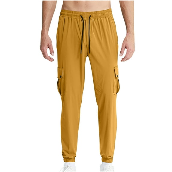 WRKEKC Cargo Pants for Men Solid Color Elastic Waist Multiple Pockets Cuffed Athletic Workwear Trousers Comfortable Summer Sports Daily Pants