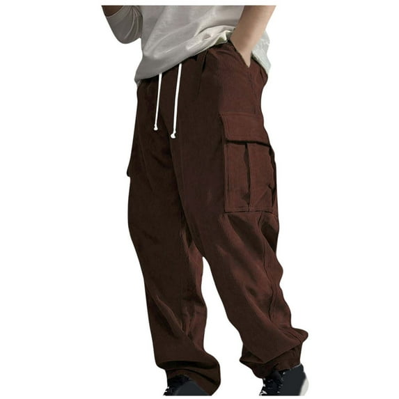 WRKEKC Cargo Pants for Men Wide Leg Pants Solid Color Tie Work Trousers with Multiple Pockets for Relaxed Fit Style
