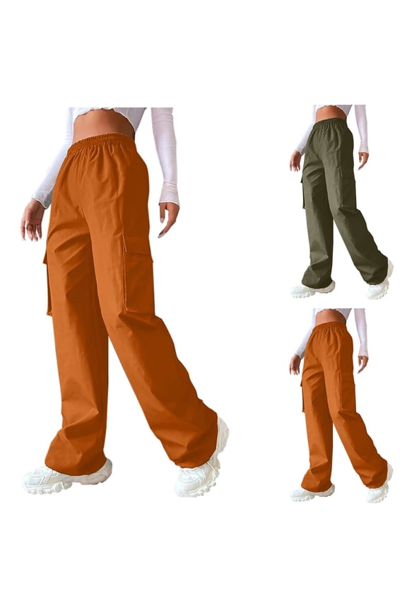 Cargo Pants for Women, Casual Pants for Women, Ladies' Casual Cowboy Pocket Straight Cylinder Overalls Solid Color Cargo Pants