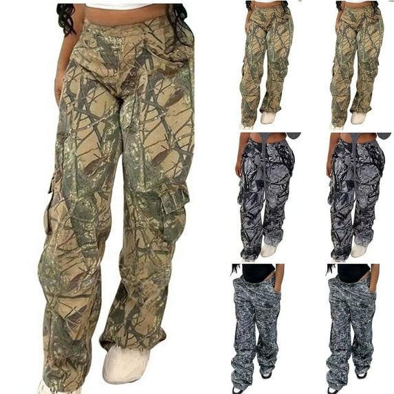 WRKEKC Cargo Pants for Women, Casual Pants for Women, Ladies' Fall Trendy Casual Camouflage Print Overalls Long Pants
