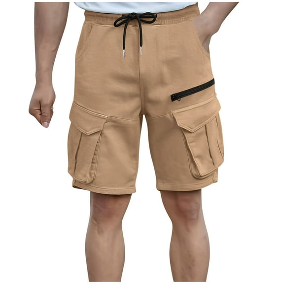 WRKEKC Cargo Shorts for Men Solid Color Casual Athletic Fashion Work Shorts Drawstring Elastic Waist Pocket Breathable 5-Inch Shorts