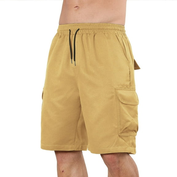 WRKEKC Cargo Shorts for Men Solid Color Casual Multiple Pockets 5-Inch Shorts with Elastic Waist and Durable Fabric for Daily Wear