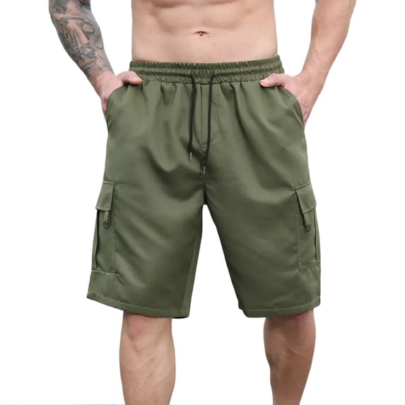 WRKEKC Cargo Shorts for Men Solid Color Casual Multiple Pockets 5-Inch Shorts with Elastic Waist and Durable Fabric for Daily Wear