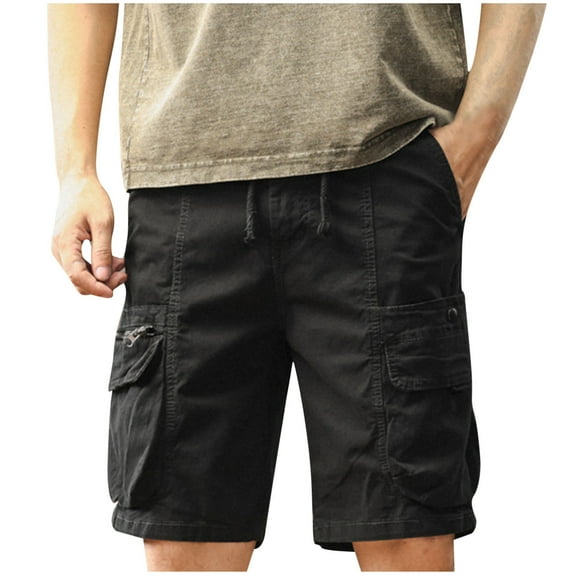 WRKEKC Cargo Shorts for Men Summer Casual Solid Color Drawstring Elastic Waist Breathable Multiple Pockets Work Shorts for Outdoor