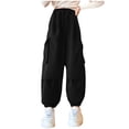 thumbnail image 1 of WRKEKC Casual Cargo Pants for Girls Elastic Waist Multiple Pockets Cuffed Ankles Stylish Casual Pants for 5-16 Years Kids Fall Winter, 1 of 7