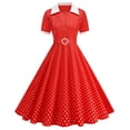 thumbnail image 1 of WRKEKC Casual Dresses for Women Polka Dot Collared Short Sleeve Vintage Style Swing Dress, 1 of 8