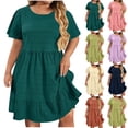 thumbnail image 1 of WRKEKC Casual Dresses for Women, Summer Dresses for Women, Women's Plus Size Casual Solid Short Sleeve Round Neck Pleated Beach Dress, 1 of 8
