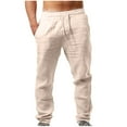thumbnail image 1 of WRKEKC Casual Pants for Men Cotton Linen Drawstring Elastic Waist Linen Pants Solid Color for Comfort Wear, 1 of 5