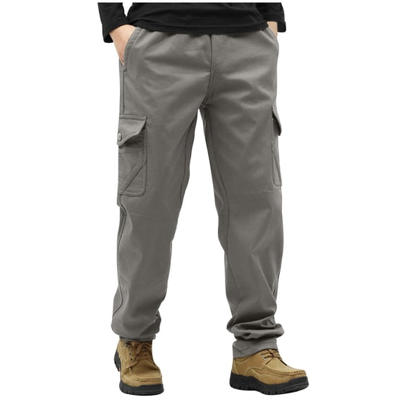 WRKEKC Casual Pants for Men Fleece Lined Warm Leisure Pants Thickened Plus Size Cotton Trousers Loose Fit for Cold Weather