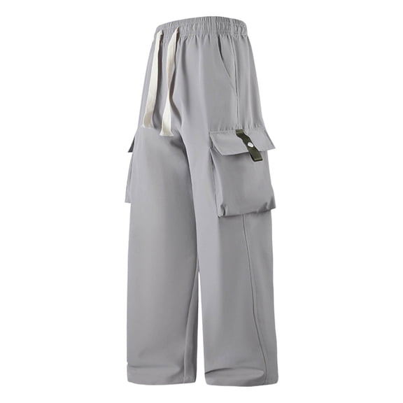 WRKEKC Casual Pants for Men Spring Fall Stylish Solid Color Drawstring Elastic Waist Long Pants for Daily Casual Outings Lounge Modern Wear